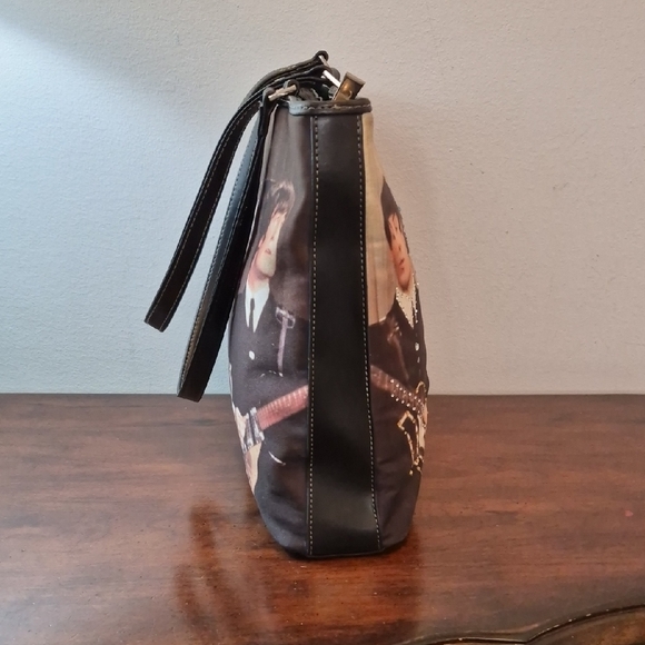 Beatles Band Print Black Zippered Tote Bag - Picture 5 of 13